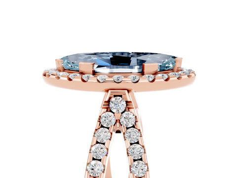 Rose gold Marquise Cut Aquamarine Halo Ring with Split Shank Pavé Band and Prong Setting_5
