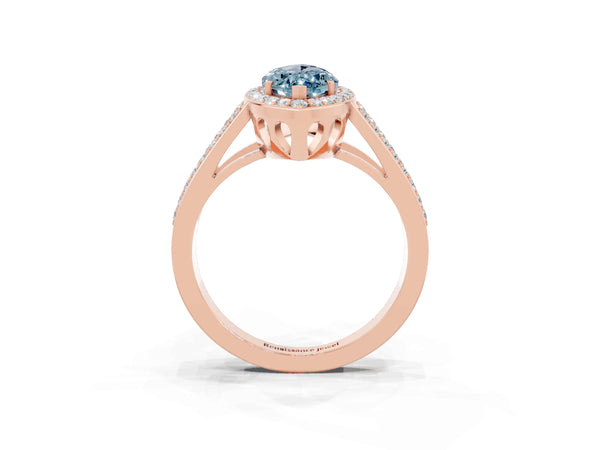 Rose gold Marquise Cut Aquamarine Halo Ring with Split Shank U-Prong Band and Four-Prong Setting