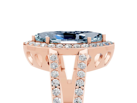 Rose gold Marquise Cut Aquamarine Halo Ring with Split Shank U-Prong Band and Four-Prong Setting_5