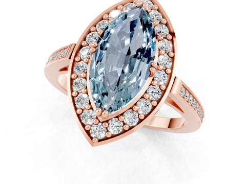 Rose gold Marquise Cut Aquamarine Halo Ring with Split Shank and Four-Prong Setting_1