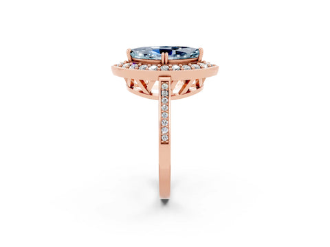 Rose gold Marquise Cut Aquamarine Halo Ring with Split Shank and Four-Prong Setting_2