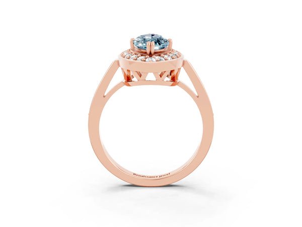Rose gold Marquise Cut Aquamarine Halo Ring with Split Shank and Four-Prong Setting