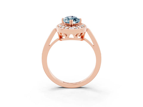 Rose gold Marquise Cut Aquamarine Halo Ring with Split Shank and Four-Prong Setting_3