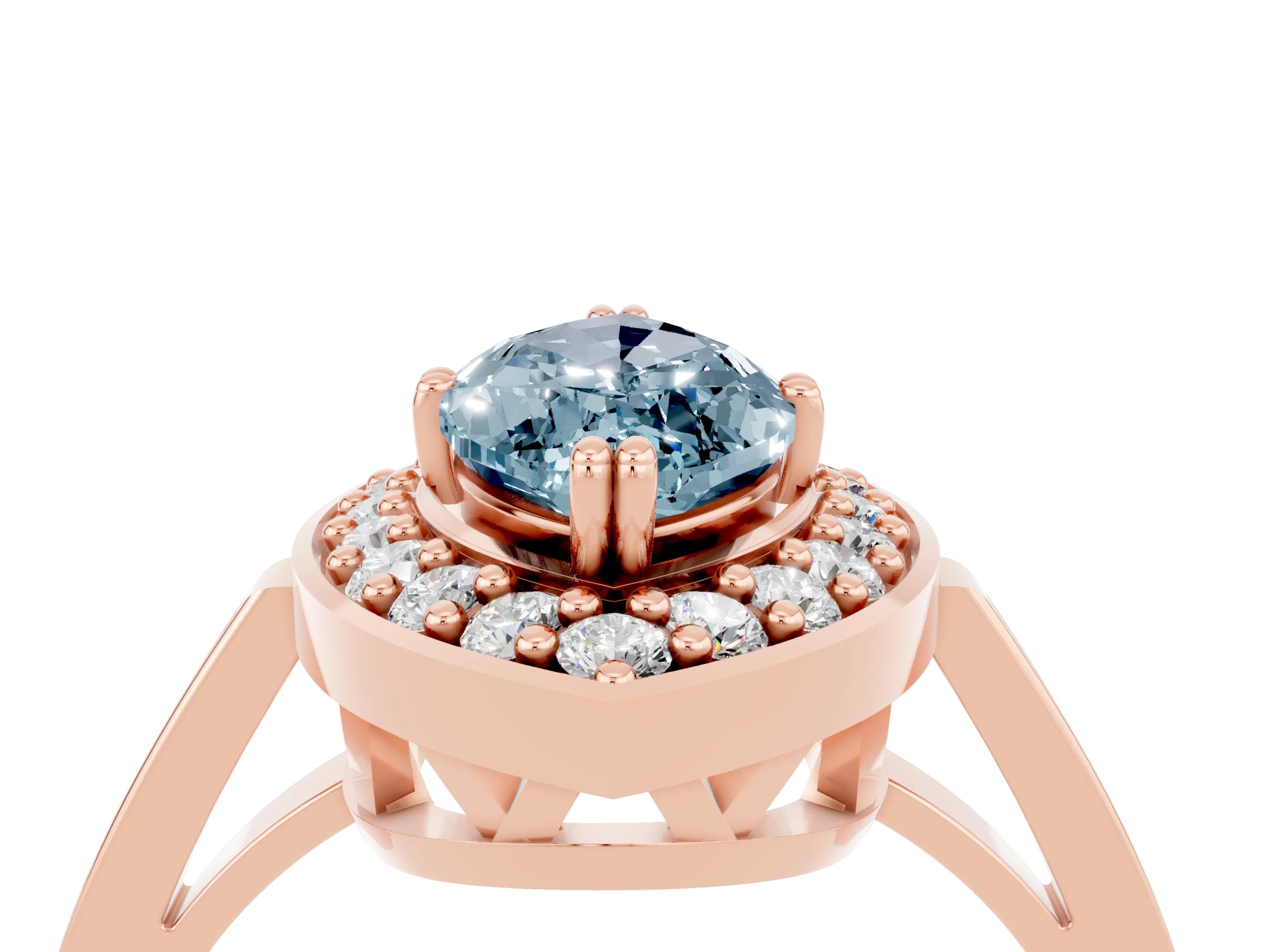 Rose gold Marquise Cut Aquamarine Halo Ring with Split Shank and Four-Prong Setting_4