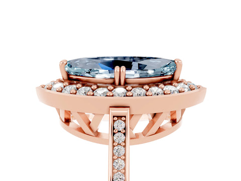 Rose gold Marquise Cut Aquamarine Halo Ring with Split Shank and Four-Prong Setting_5