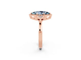 Rose gold Marquise Cut Aquamarine Halo Ring with Tapered Band and Four-Prong Setting_2