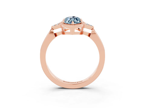 Rose gold Marquise Cut Aquamarine Halo Ring with Tapered Band and Four-Prong Setting_3