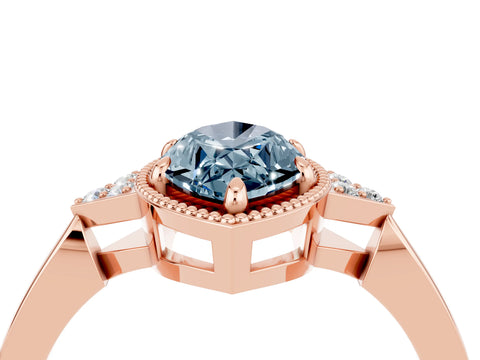 Rose gold Marquise Cut Aquamarine Halo Ring with Tapered Band and Four-Prong Setting_4