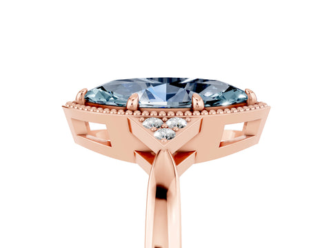 Rose gold Marquise Cut Aquamarine Halo Ring with Tapered Band and Four-Prong Setting_5