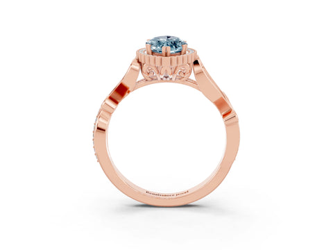 Rose gold Marquise Cut Aquamarine Halo Ring with Vintage Split Shank and Four-Prong Setting_3