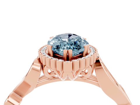 Rose gold Marquise Cut Aquamarine Halo Ring with Vintage Split Shank and Four-Prong Setting_4