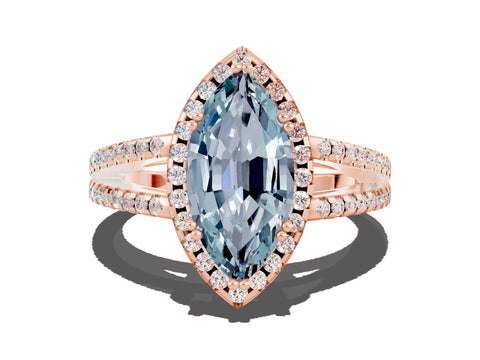 Rose gold Marquise Cut Aquamarine Halo Split Shank Engagement Ring_12