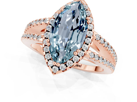 Rose gold Marquise Cut Aquamarine Halo Split Shank Engagement Ring_13