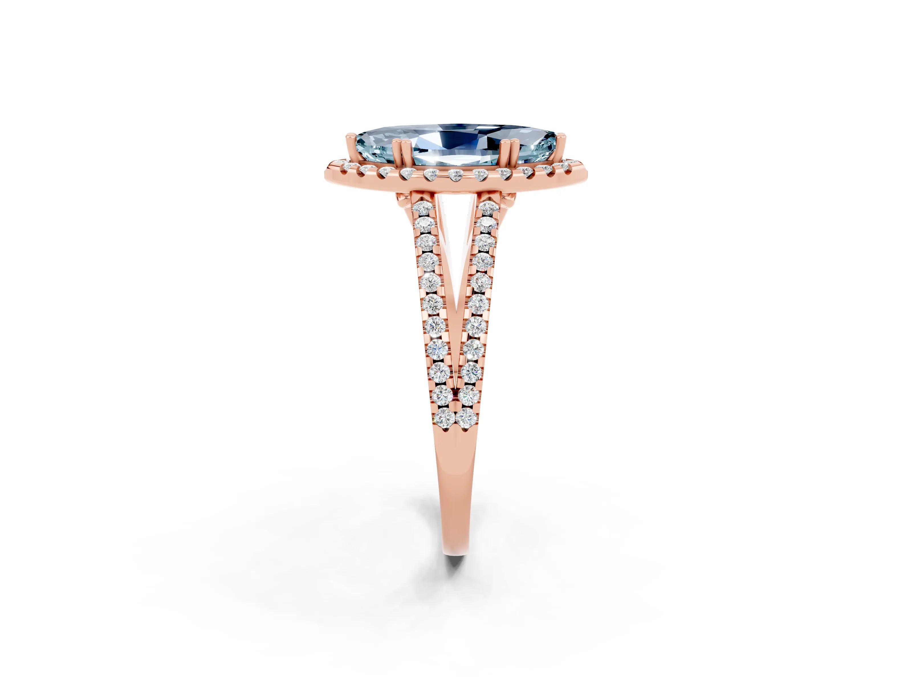 Rose gold Marquise Cut Aquamarine Halo Split Shank Engagement Ring_14