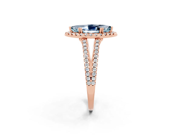 Rose gold Marquise Cut Aquamarine Halo Split Shank Engagement Ring