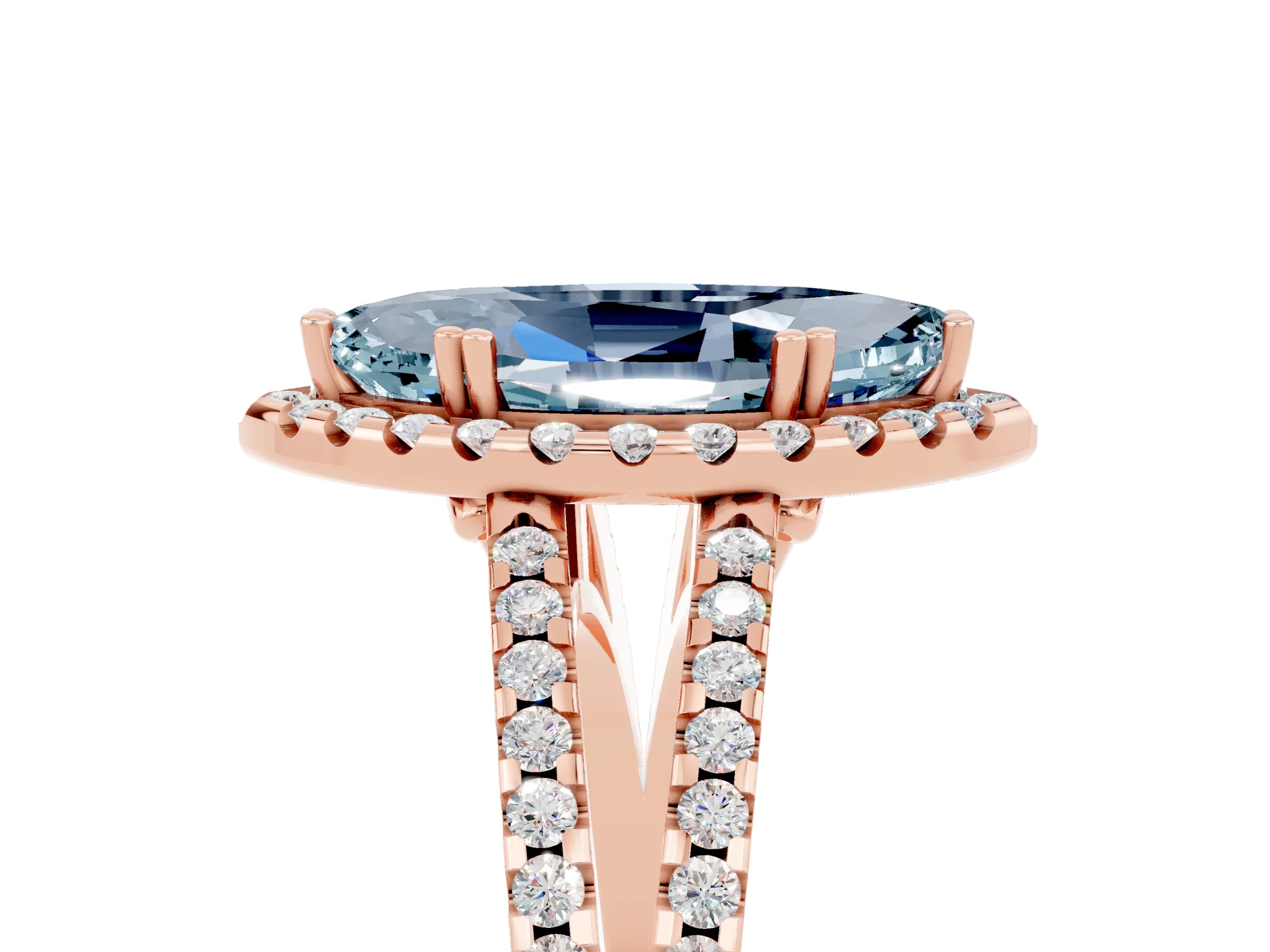 Rose gold Marquise Cut Aquamarine Halo Split Shank Engagement Ring_17