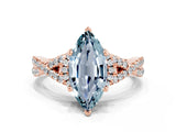 Rose gold Marquise Cut Aquamarine Halo Twist Band Solitaire Prong Setting Ring
