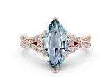 Rose gold Marquise Cut Aquamarine  Halo Twist Band Solitaire Prong Setting Ring_24
