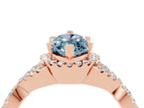 Rose gold Marquise Cut Aquamarine  Halo Twist Band Solitaire Prong Setting Ring_28