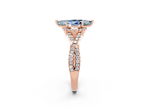 Rose gold Marquise Cut Aquamarine Halo Twist Band Solitaire Prong Setting Ring_2