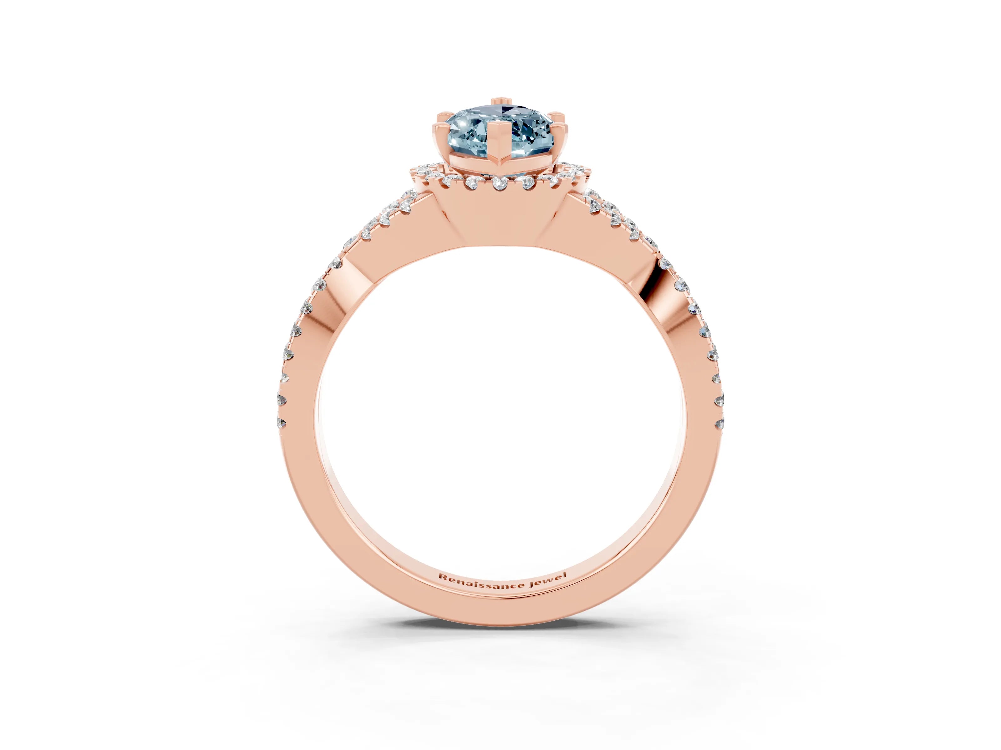 Rose gold Marquise Cut Aquamarine Halo Twist Band Solitaire Prong Setting Ring_3