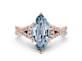 Rose gold Marquise Cut Aquamarine  Halo Twist Band Solitaire Prong Setting Ring_42