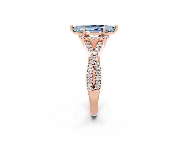 Rose gold Marquise Cut Aquamarine  Halo Twist Band Solitaire Prong Setting Ring