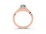 Rose gold Marquise Cut Aquamarine  Halo Twist Band Solitaire Prong Setting Ring_45