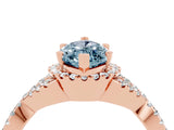 Rose gold Marquise Cut Aquamarine  Halo Twist Band Solitaire Prong Setting Ring_46
