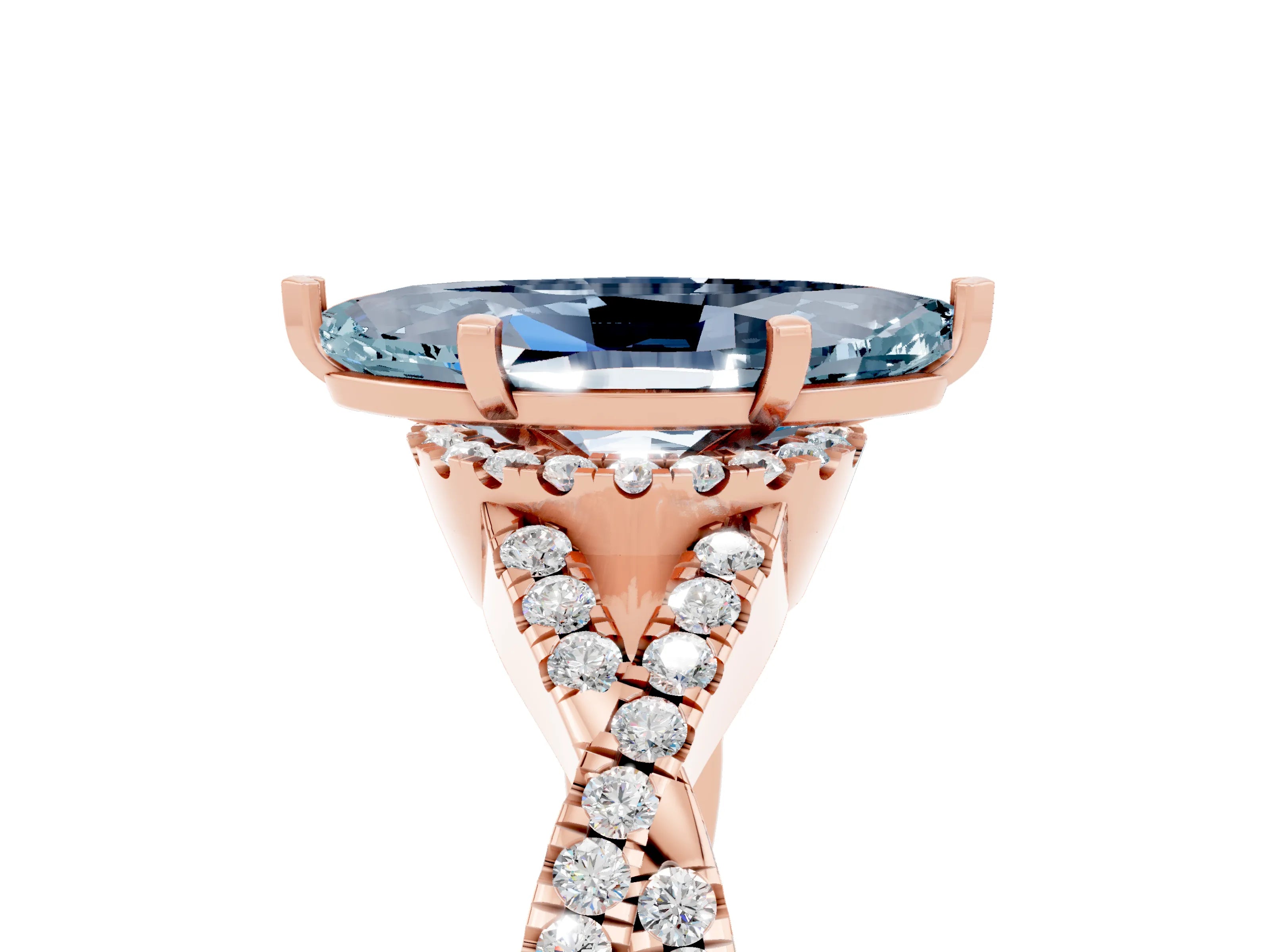 Rose gold Marquise Cut Aquamarine Halo Twist Band Solitaire Prong Setting Ring_5