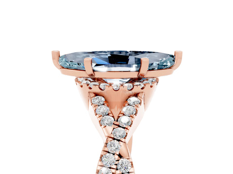Rose gold Marquise Cut Aquamarine Halo Twist Band Solitaire Prong Setting Ring_5