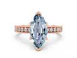 Rose gold Marquise Cut Aquamarine Milgrain Pavé Engagement Ring with Four-Prong Setting