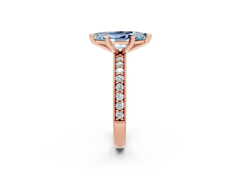 Rose gold Marquise Cut Aquamarine Milgrain Pavé Engagement Ring with Four-Prong Setting_2