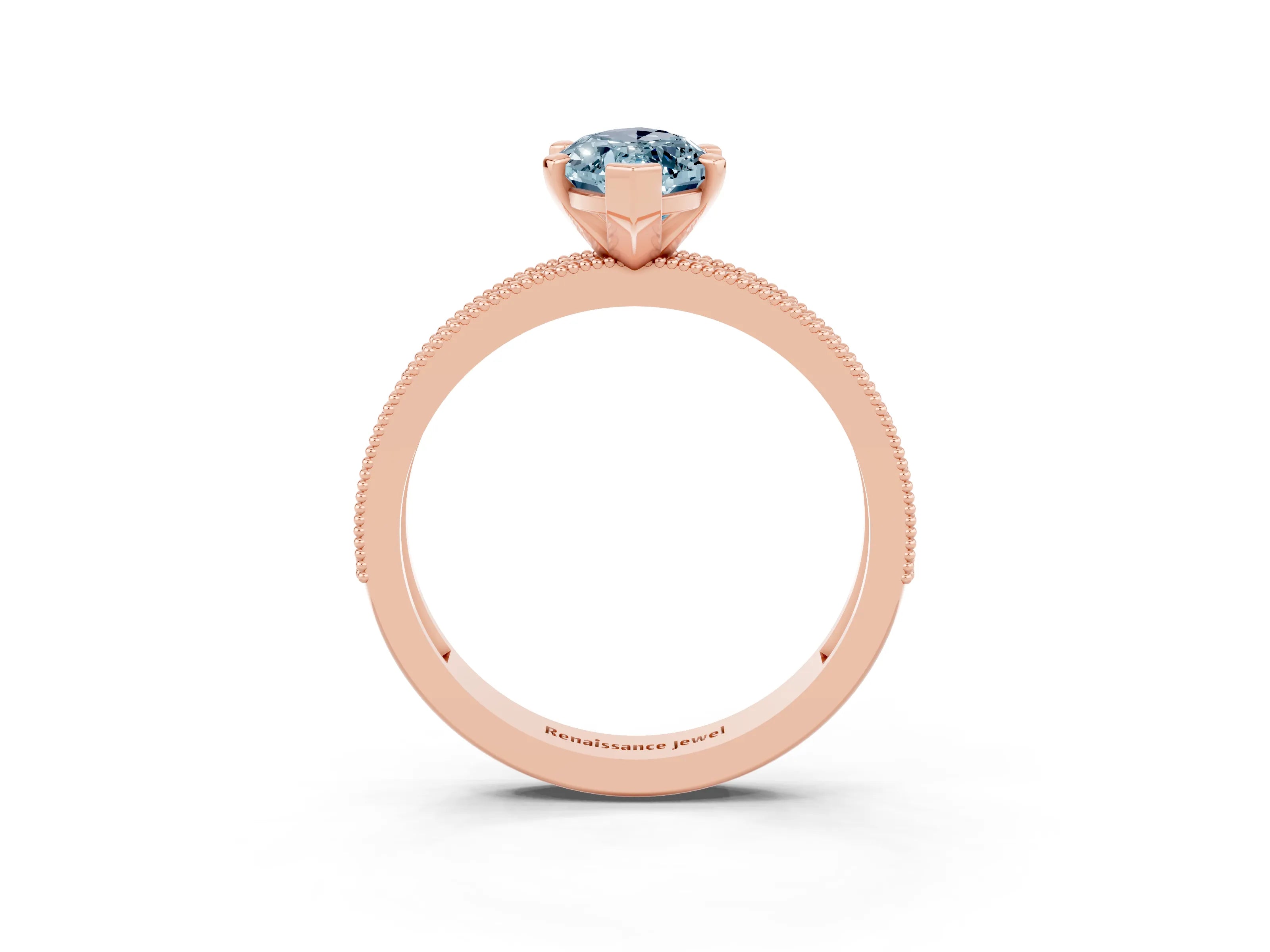 Rose gold Marquise Cut Aquamarine Milgrain Pavé Engagement Ring with Four-Prong Setting_3