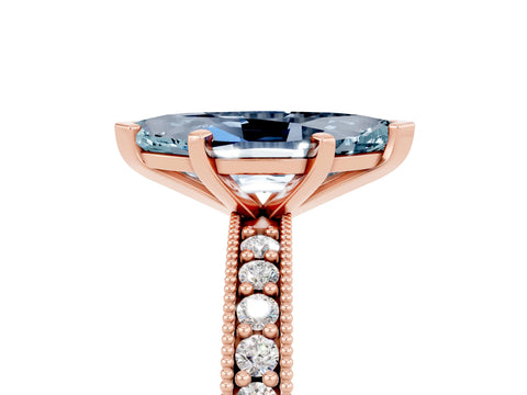 Rose gold Marquise Cut Aquamarine Milgrain Pavé Engagement Ring with Four-Prong Setting_5