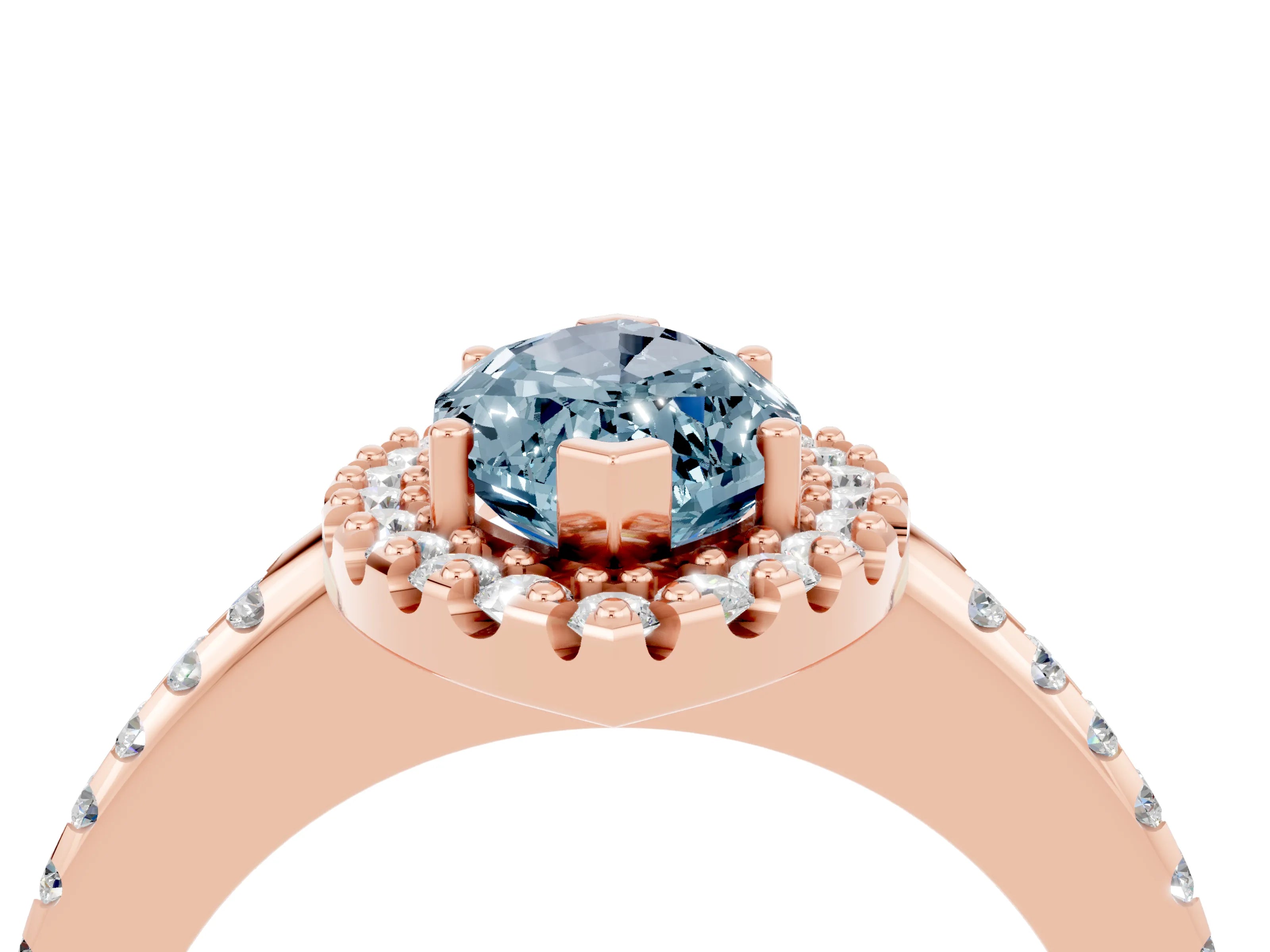 Rose gold Marquise Cut Aquamarine Pavé Halo Ring with Four-Prong Setting_16