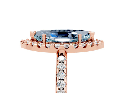 Rose gold Marquise Cut Aquamarine Pavé Halo Ring with Four-Prong Setting_17