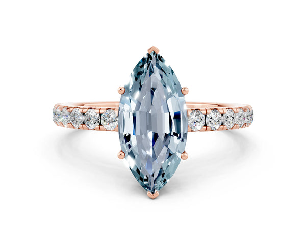 Rose gold Marquise Cut Aquamarine Pavé Solitaire Engagement Ring with Four-Prong Setting