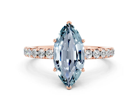 Rose gold Marquise Cut Aquamarine Pavé Solitaire Engagement Ring with Four-Prong Setting_12