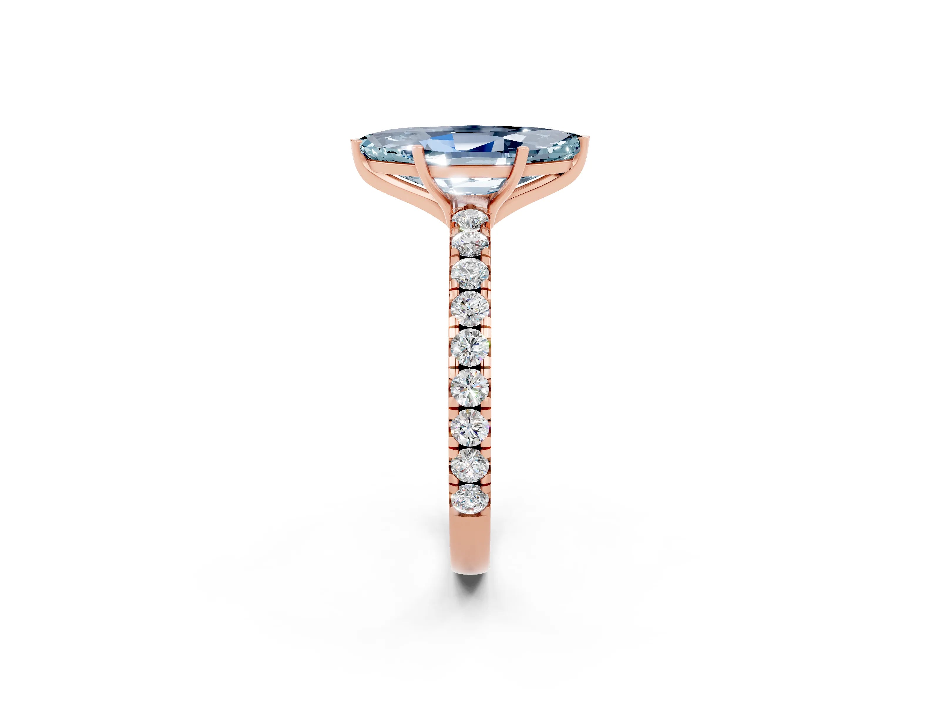 Rose gold Marquise Cut Aquamarine Pavé Solitaire Engagement Ring with Four-Prong Setting_14