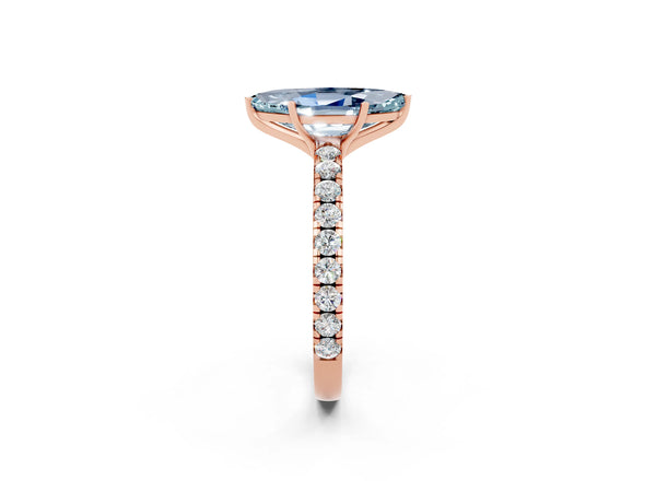 Rose gold Marquise Cut Aquamarine Pavé Solitaire Engagement Ring with Four-Prong Setting
