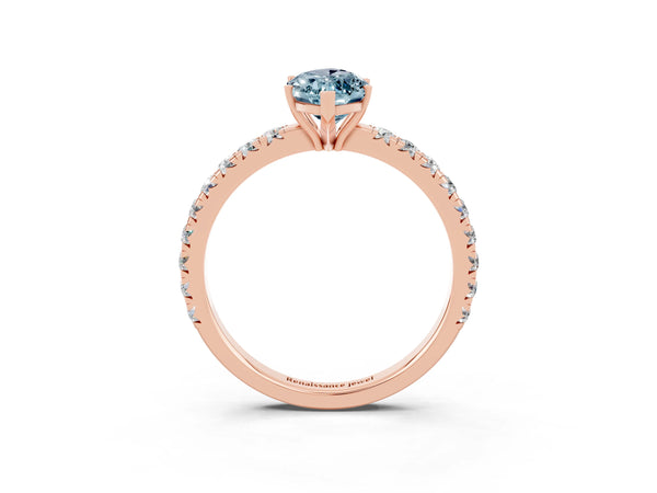 Rose gold Marquise Cut Aquamarine Pavé Solitaire Engagement Ring with Four-Prong Setting