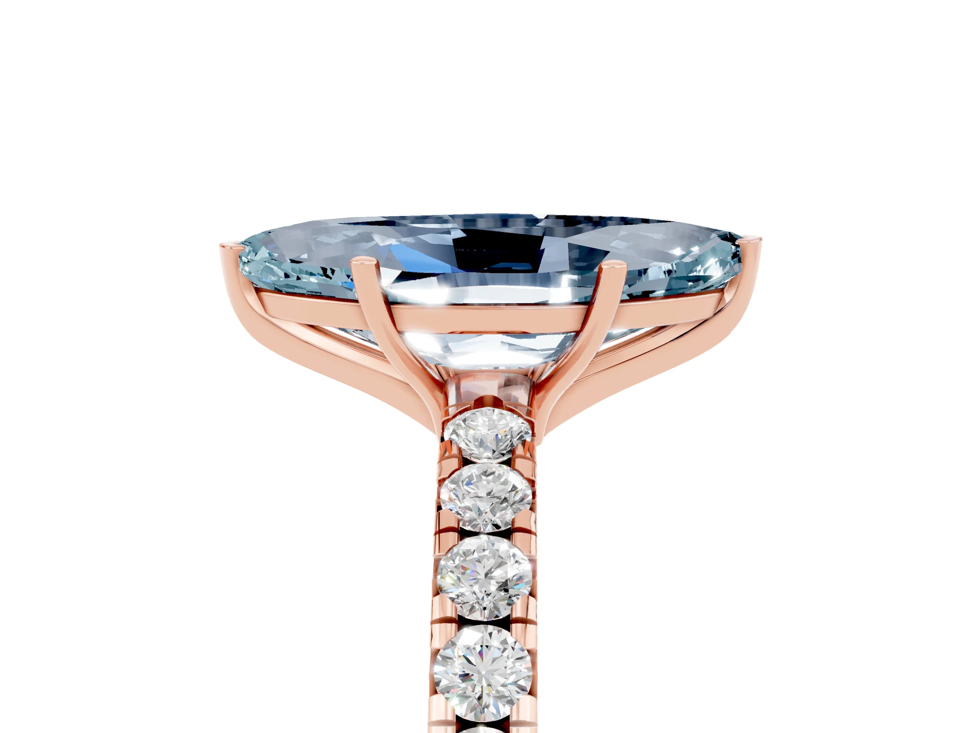 Rose gold Marquise Cut Aquamarine Pavé Solitaire Engagement Ring with Four-Prong Setting_17