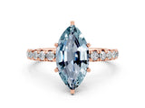 Rose gold Marquise Cut Aquamarine Pavé Solitaire Ring with Round Band and Prong Setting_24
