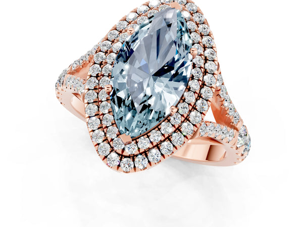 Rose gold Marquise Cut Aquamarine Pavé Split Shank Double Halo Engagement Ring