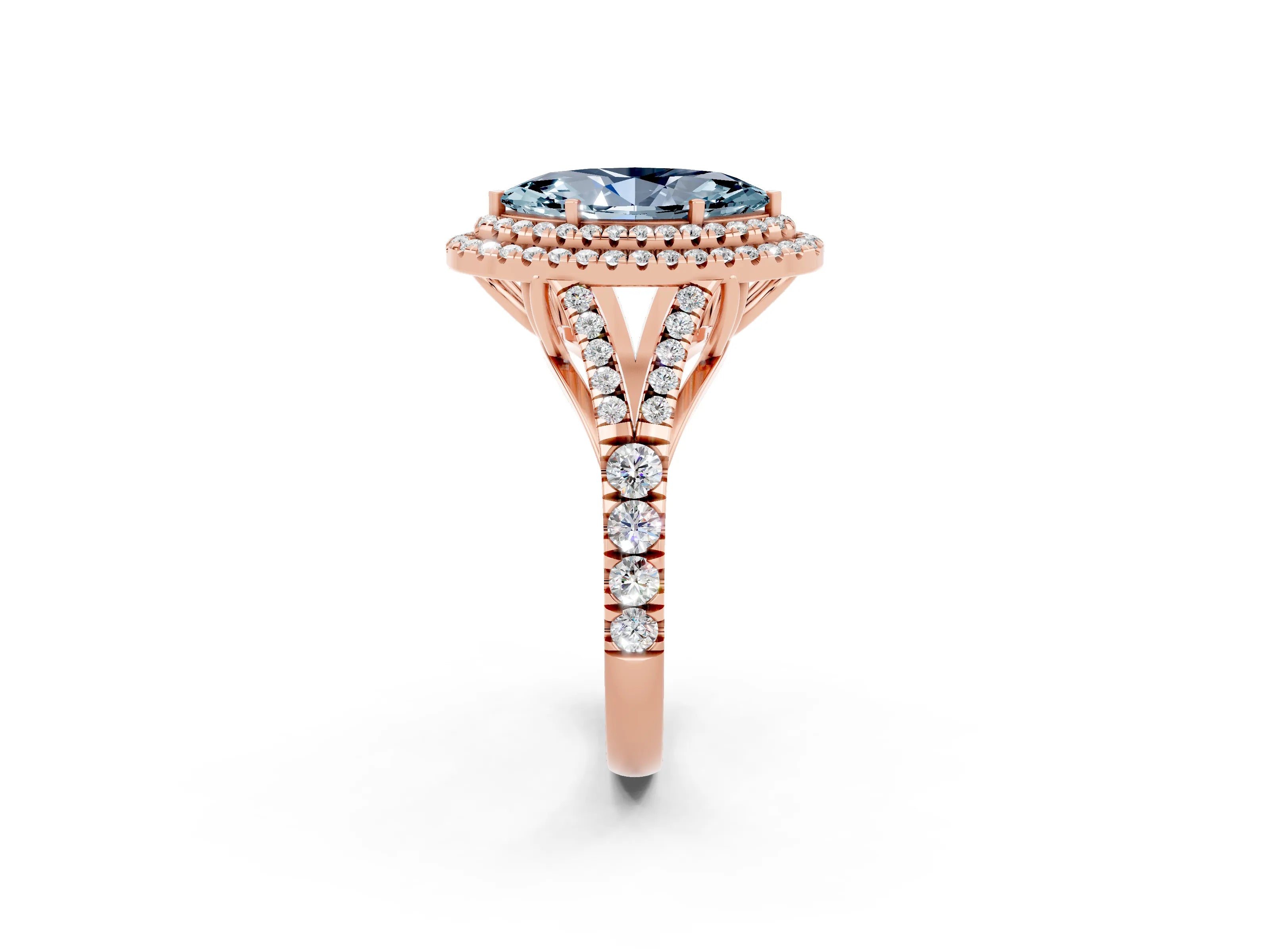 Rose gold Marquise Cut Aquamarine Pavé Split Shank Double Halo Engagement Ring_2
