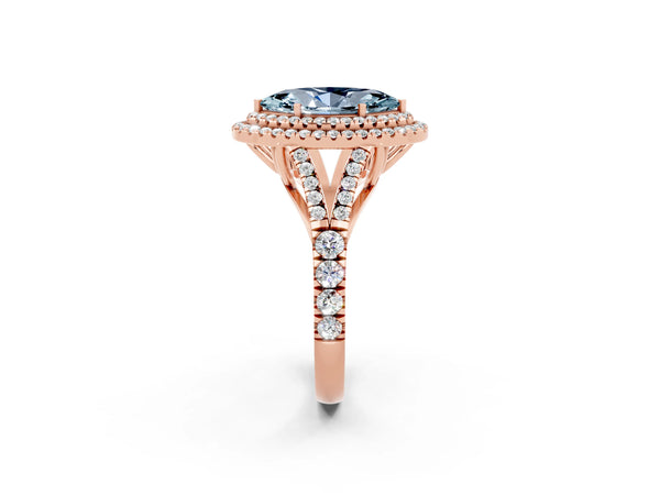 Rose gold Marquise Cut Aquamarine Pavé Split Shank Double Halo Engagement Ring