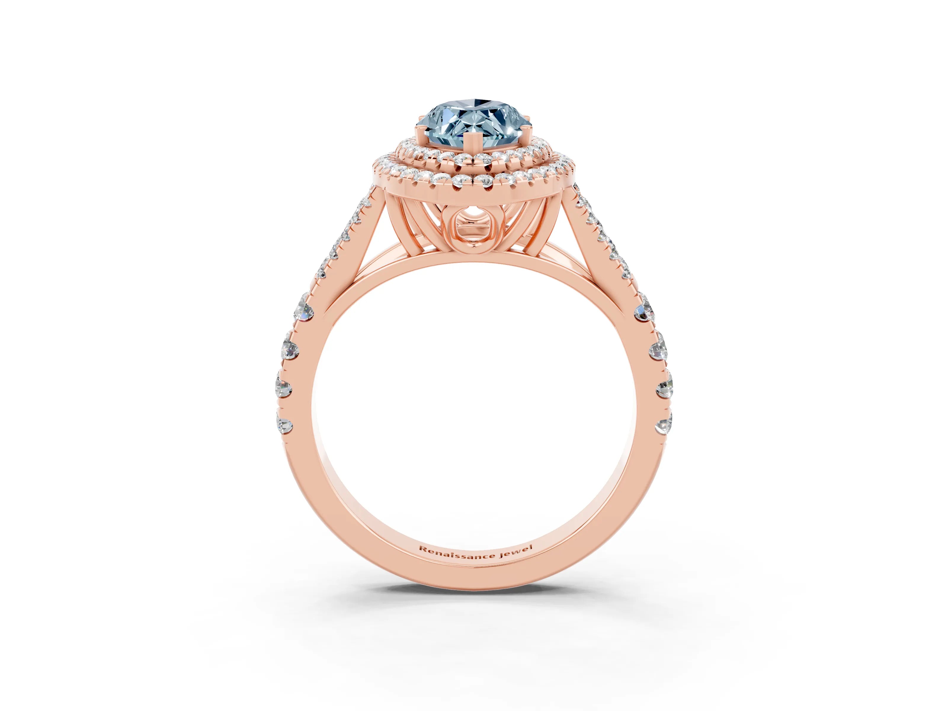 Rose gold Marquise Cut Aquamarine Pavé Split Shank Double Halo Engagement Ring_3