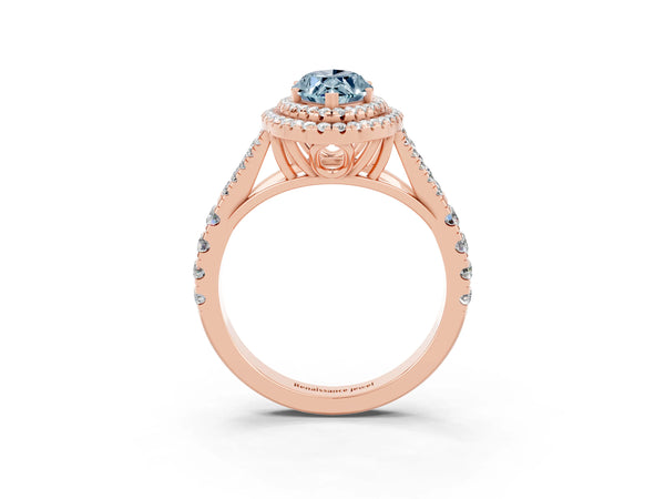 Rose gold Marquise Cut Aquamarine Pavé Split Shank Double Halo Engagement Ring