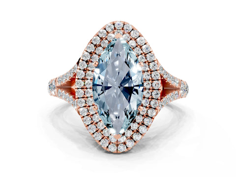 Rose gold Marquise Cut Aquamarine Pavé Split Shank Double Halo Engagement Ring